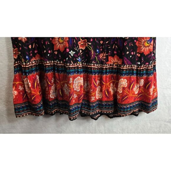 Old Navy Boho Midi Dress M Black Floral Hippie Peasant Cottage Rayon Lined - Picture 5 of 14